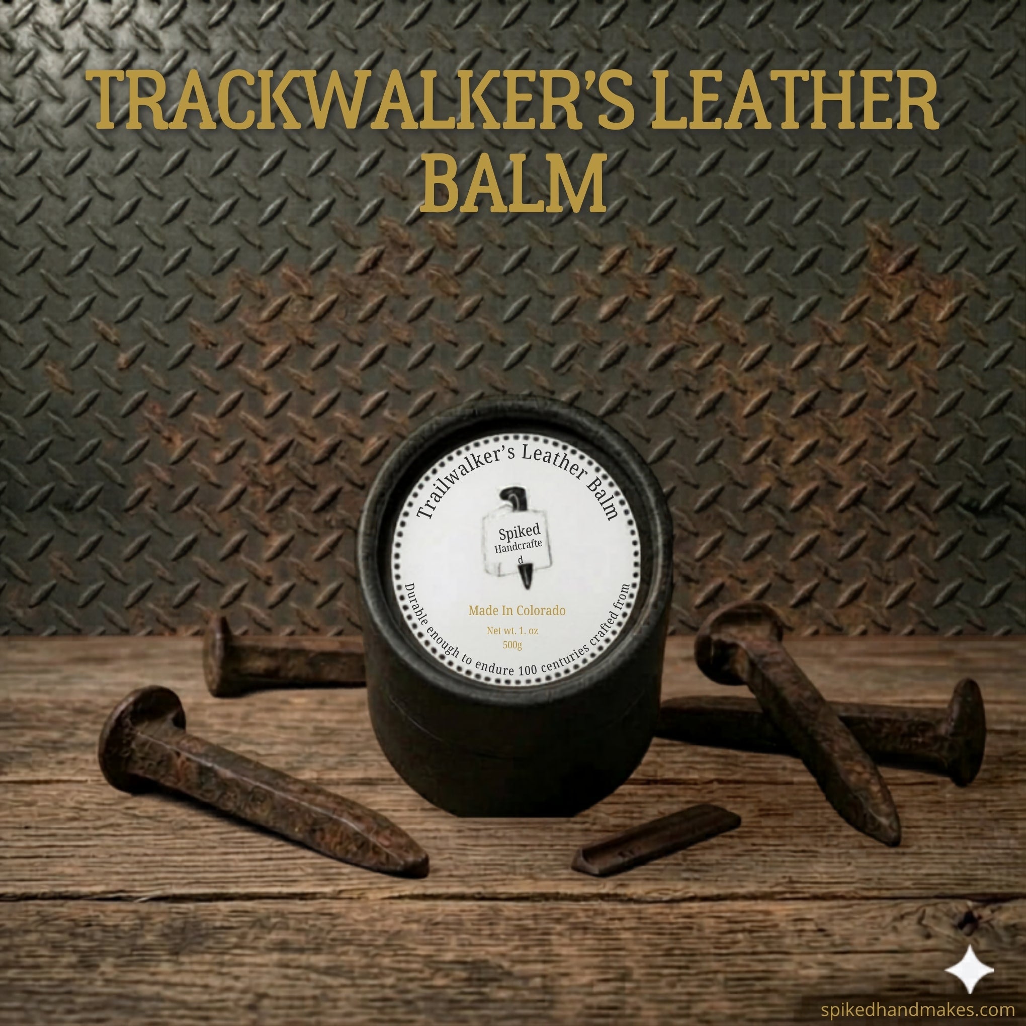 Trackwalker’s Leather Balm: 4oz Plastic - Free Black Paperboard - Spiked Handmades